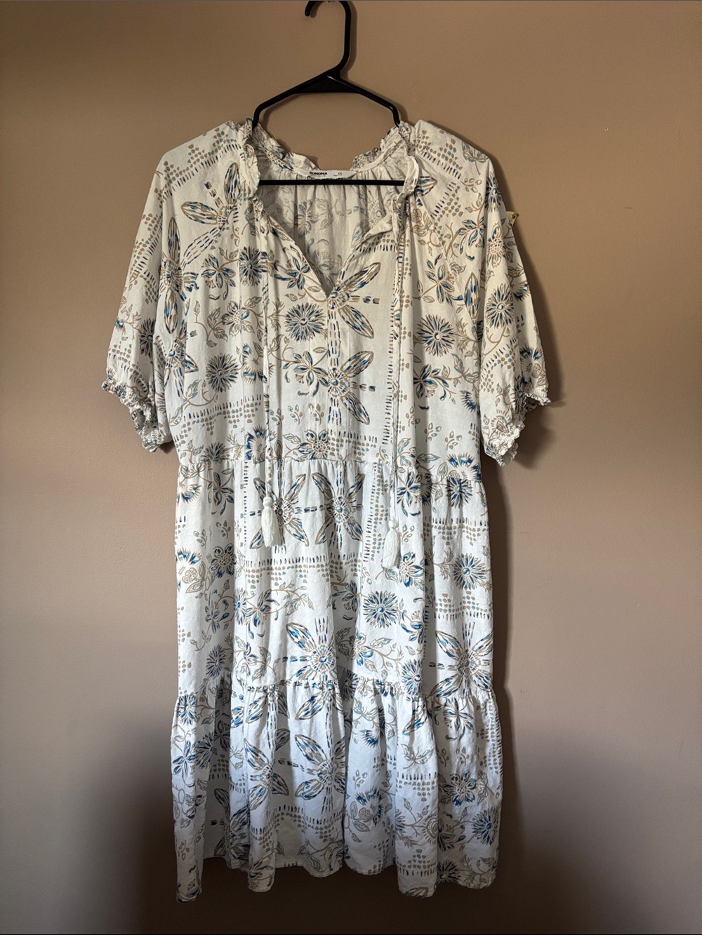 Sonoma Cream Midi Dress with Blue Floral Print